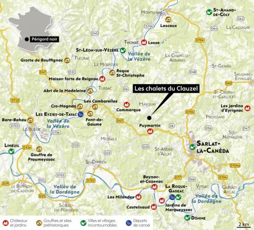 Les chalets du Clauzel - carte du Périgord